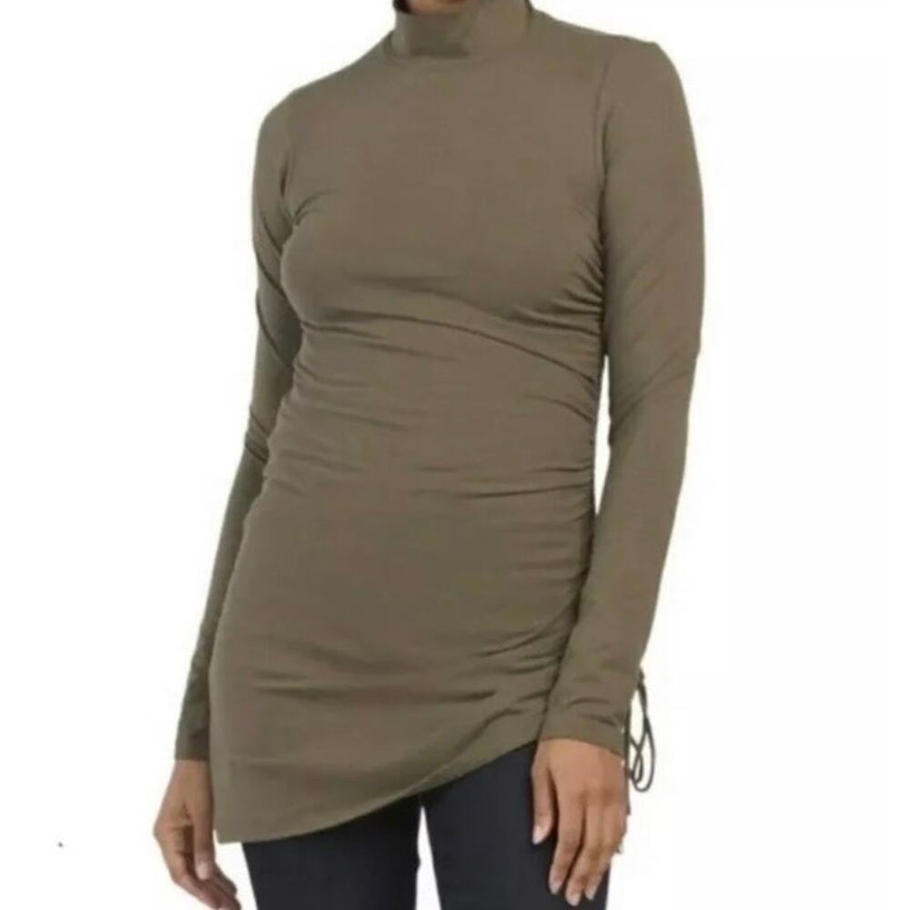 Theory olive green ruched mock neck modal blend tunic Small